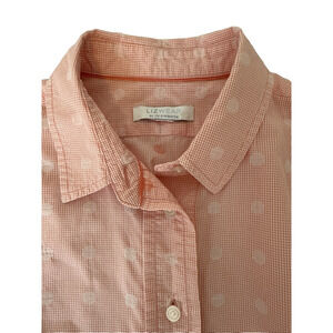 Lizwear By Liz Claiborne‎ Women's M Pink Polka Dot Button Down Long Sleeve Shirt